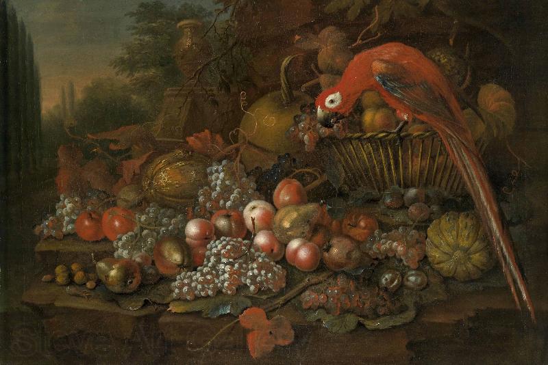 Francis Sartorius Still life with fruits and a parrot